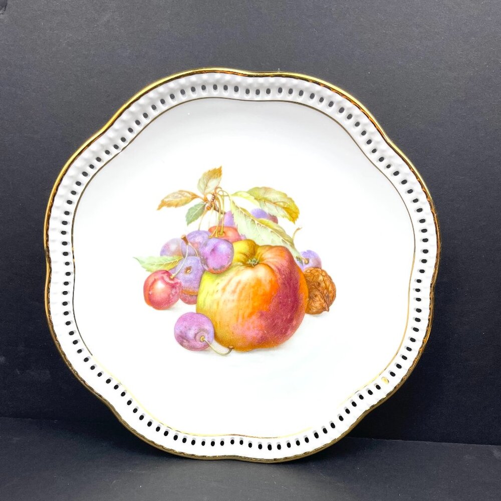 Set of 6 Schumann Arzberg Germany Pierced Porcelain Plates Harvest Fruit 7" - Picture 9 of 16